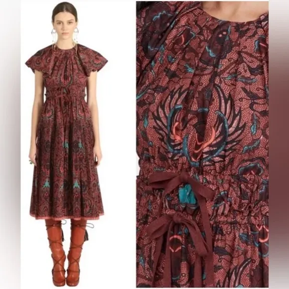 ULLA JOHNSON Delmara Midi Dress in Carmine Sz 6