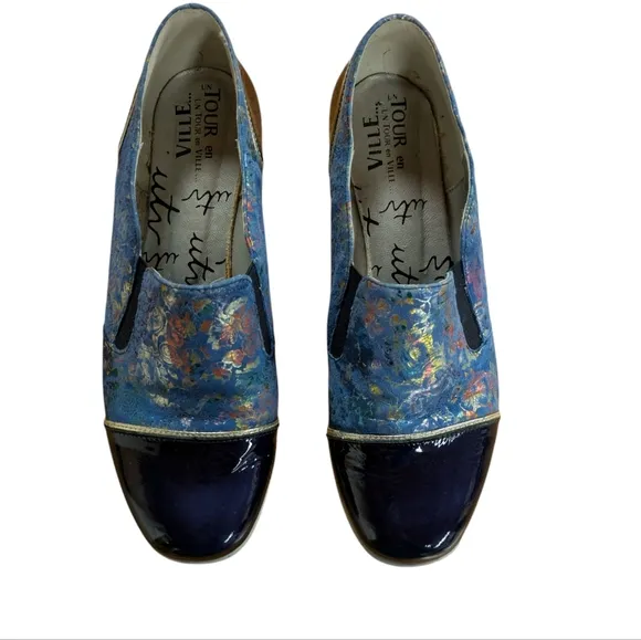 Un Tour En Ville UTN Navy Cap Toe Metallic Foil Slip On Shoes Size 41