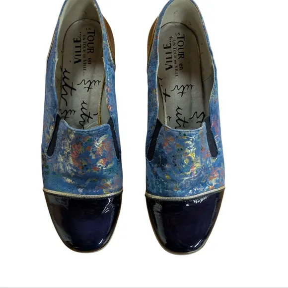 Un Tour En Ville UTN Navy Cap Toe Metallic Foil Slip On Shoes Size 41