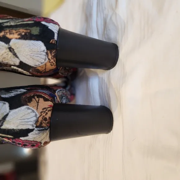 Valentino Red and Black Ankle Boots with Bold Floral Design