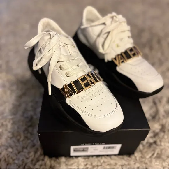 Valentino Women's White and Black Sneakers