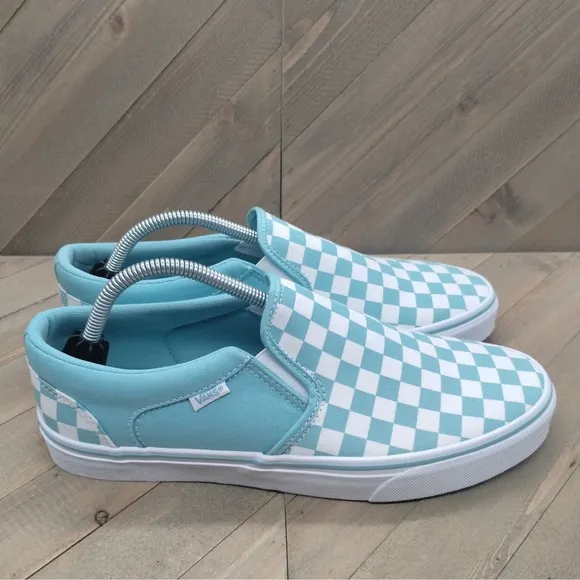 Vans Asher Slip On Casual Sneakers Mens Size 10.5 Baby Blue White Skateboarding