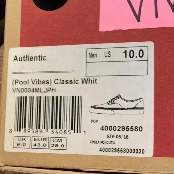 VANS | Authentic Pool Vibes Classic White Men’s Size 10 Beach Boho