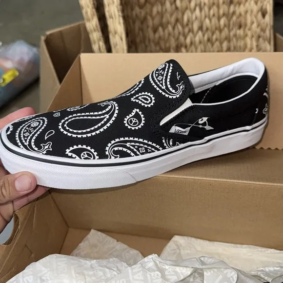 Vans Black Paisley Slip-On Shoes