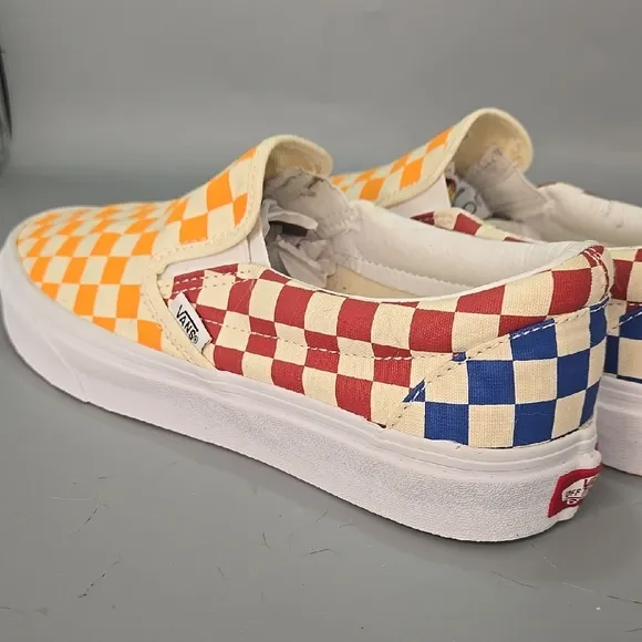 Van's Checkered Slip-On Shoes - Orange and Red Men 8.5 Women 10