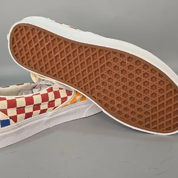 Van's Checkered Slip-On Shoes - Orange and Red Men 8.5 Women 10