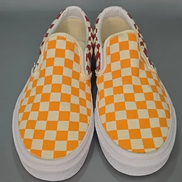 Van's Checkered Slip-On Shoes - Orange and Red Men 8.5 Women 10