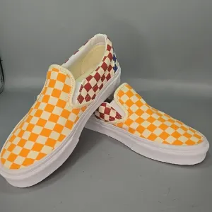 Van's Checkered Slip-On Shoes - Orange and Red Men 8.5 Women 10