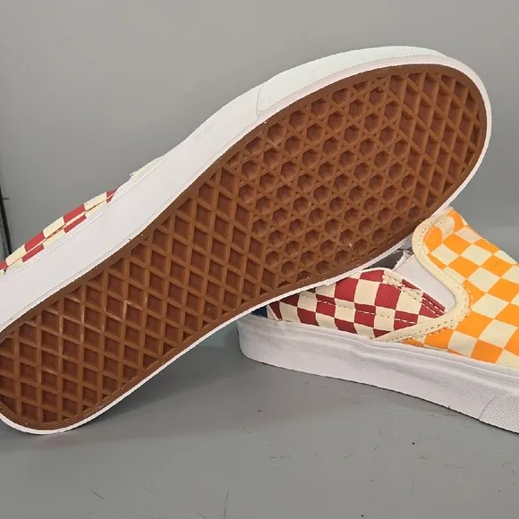 Van's Checkered Slip-On Shoes - Orange and Red Men 8.5 Women 10
