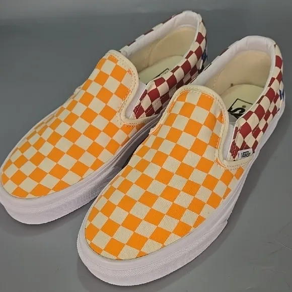 Van's Checkered Slip-On Shoes - Orange and Red Men 8.5 Women 10