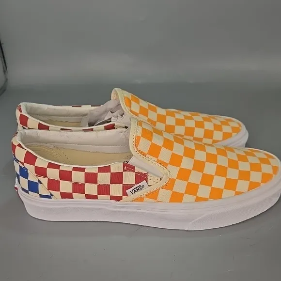 Van's Checkered Slip-On Shoes - Orange and Red Men 8.5 Women 10