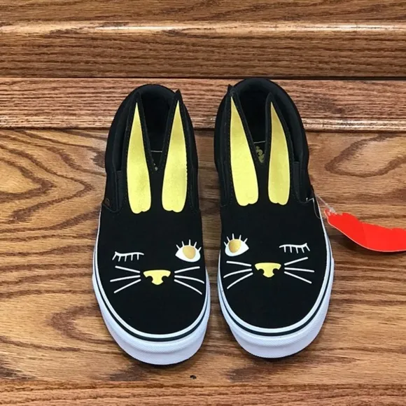 Vans Classic Slip On Bunny Black Gold Girls Shoes