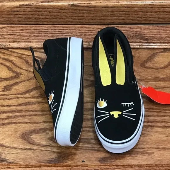 Vans Classic Slip On Bunny Black Gold Girls Shoes