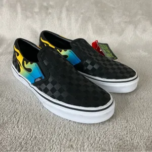Vans Flame Glow in The Dark Slip On Boys Kids Sneakers Skate Size 6 Black NEW