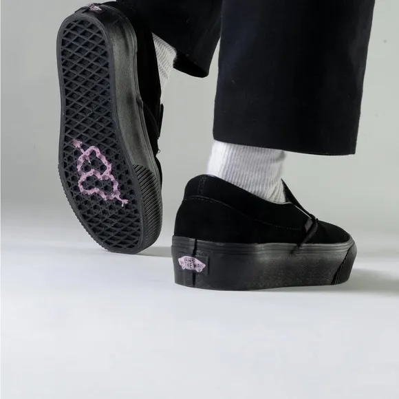 Vans Karina Rozunko Black Slip-On Silver Chain Platform Sneakers
