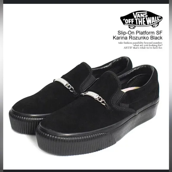 Vans Karina Rozunko Black Slip-On Silver Chain Platform Sneakers