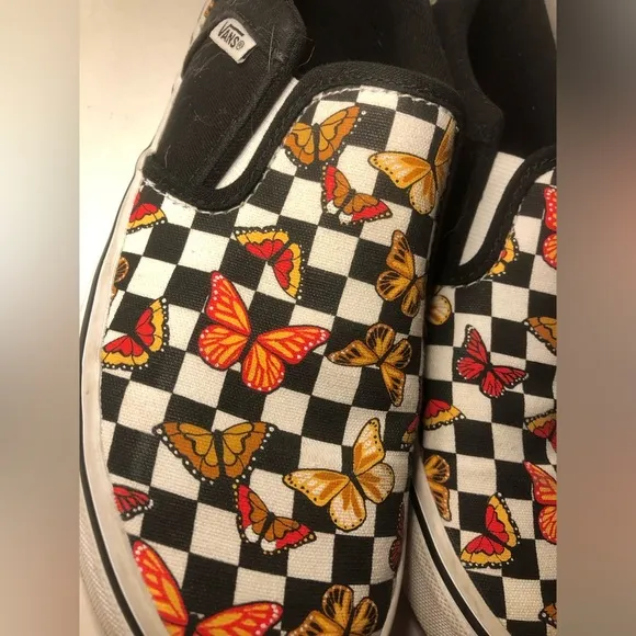 Vans Kids Slip-On Butterfly Checkered Shoes - Black and Multicolor