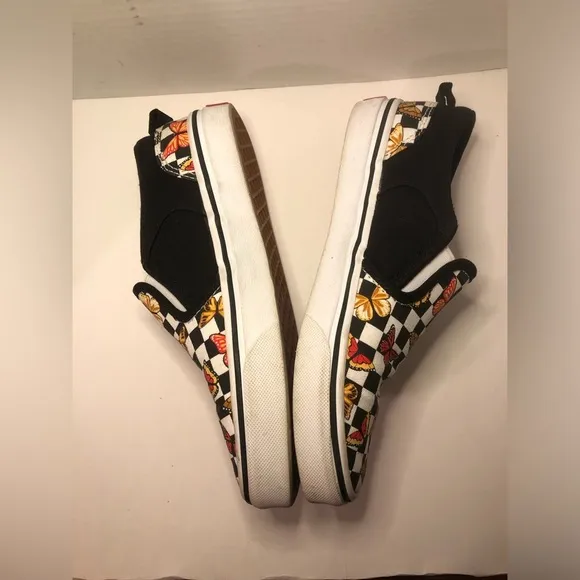 Vans Kids Slip-On Butterfly Checkered Shoes - Black and Multicolor