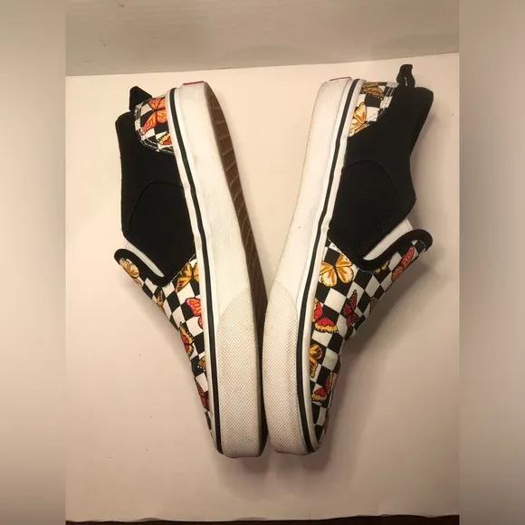 Vans Kids Slip-On Butterfly Checkered Shoes - Black and Multicolor