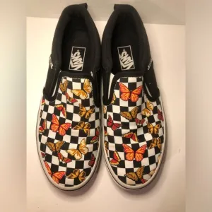 Vans Kids Slip-On Butterfly Checkered Shoes - Black and Multicolor