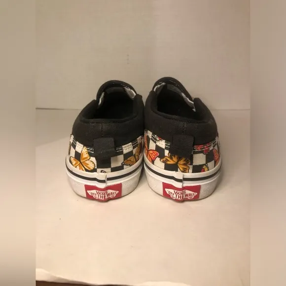 Vans Kids Slip-On Butterfly Checkered Shoes - Black and Multicolor