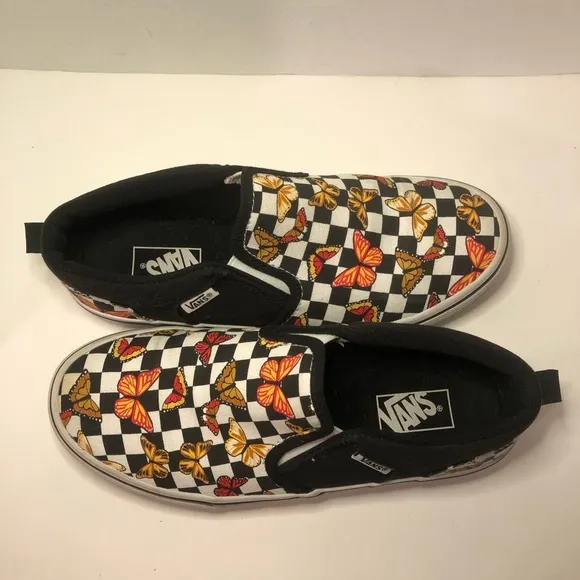 Vans Kids Slip-On Butterfly Checkered Shoes - Black and Multicolor