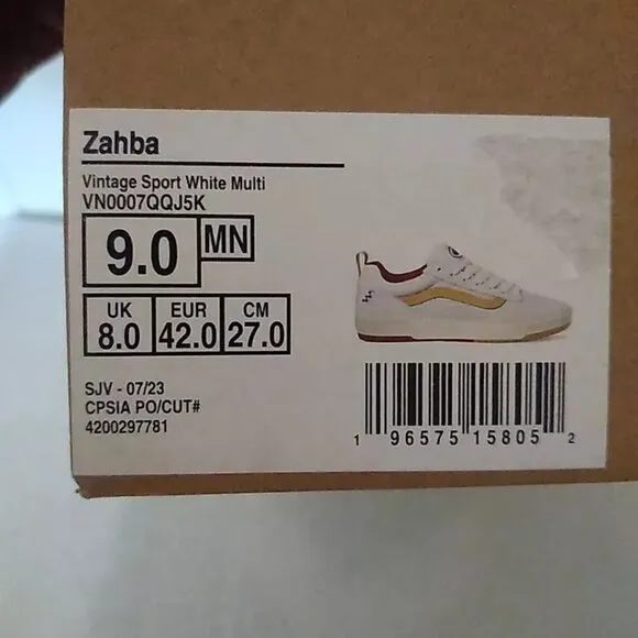 Vans  Men's 9.0 &quot;Zahba Vintage Sport&quot; Sneakers White Skate Shoes VN0007QQJ5K New
