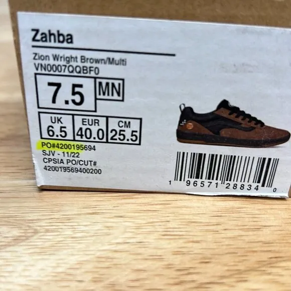 Vans Mens Zahba VN0007QQBF0 Zion Wright Brown Multicolor Sneaker Shoes Size M7.5
