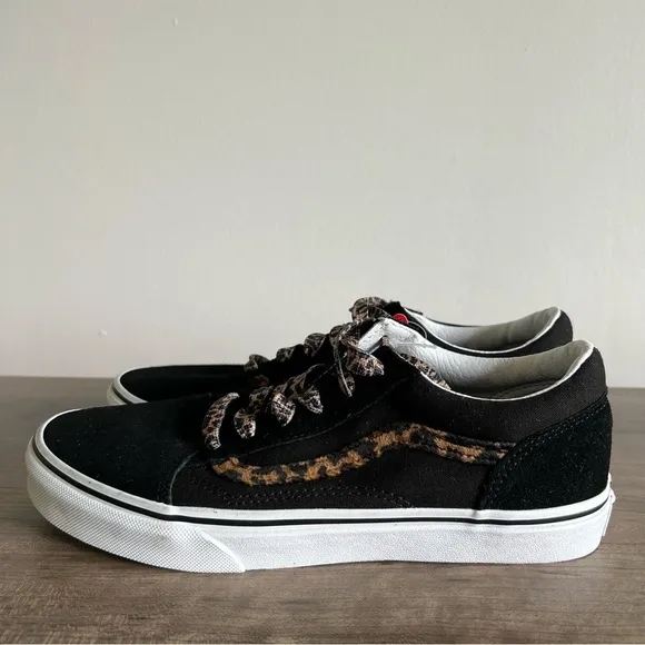 VANS Old Skool Leopard Fur / Black Shoe Junior Size 7 #844