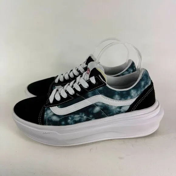 VANS Old Skool Overt CC Sneakers Women's 10 White Black Tie Dye Lace-Up 500264