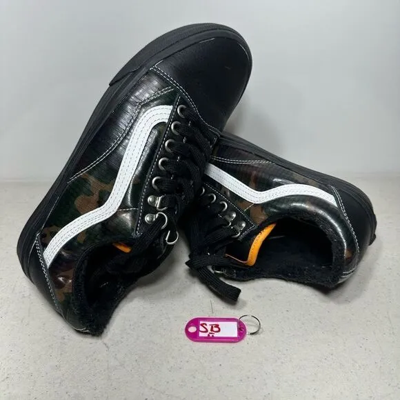 Vans Old Skool MTE Shoes Black Camo Faux Fur All Weather Size 7.5 Mens &amp; 9 Women