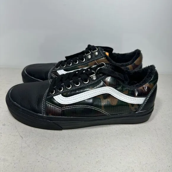 Vans Old Skool MTE Shoes Black Camo Faux Fur All Weather Size 7.5 Mens &amp; 9 Women