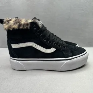 VANS Sk8-Hi Platform MTE Womens Size 6 Shoes Black Suede Leopard Faux Fur