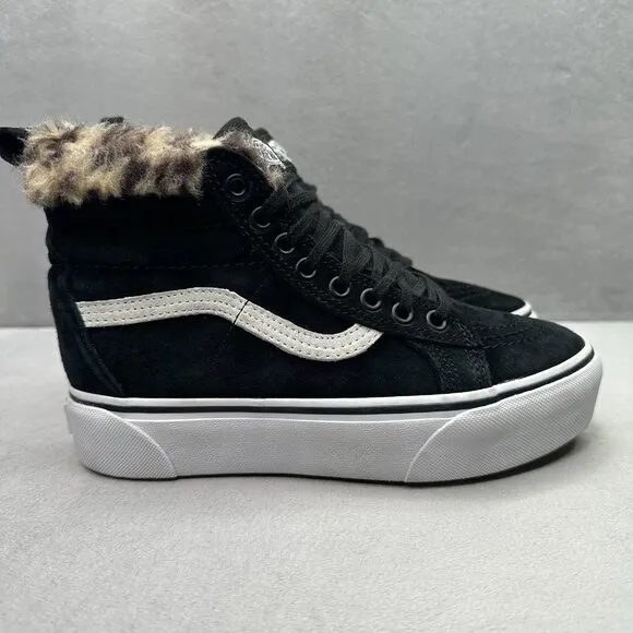 VANS Sk8-Hi Platform MTE Womens Size 6 Shoes Black Suede Leopard Faux Fur