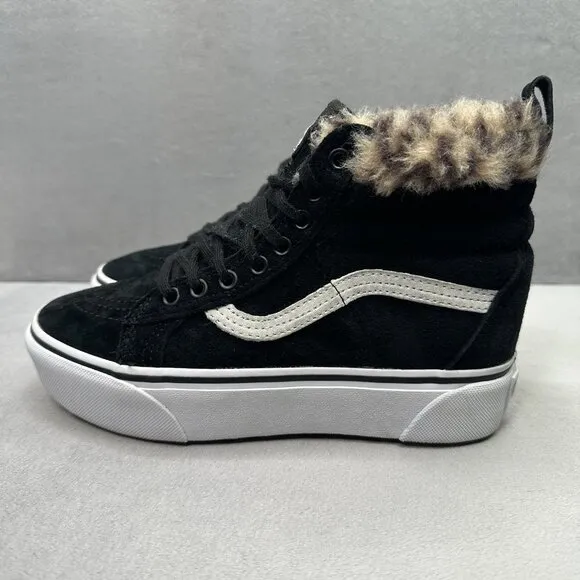 VANS Sk8-Hi Platform MTE Womens Size 6 Shoes Black Suede Leopard Faux Fur