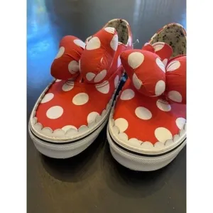 VANS X DISNEY Kids Rare AUTHENTIC Slip ON Shoes- MINNIE MOUSE BOW (Red) 2.5