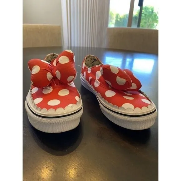 VANS X DISNEY Kids Rare AUTHENTIC Slip ON Shoes- MINNIE MOUSE BOW (Red) 2.5