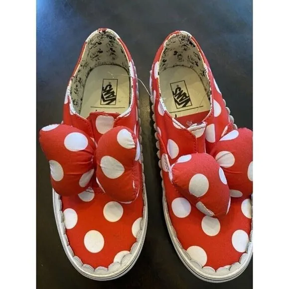 VANS X DISNEY Kids Rare AUTHENTIC Slip ON Shoes- MINNIE MOUSE BOW (Red) 2.5