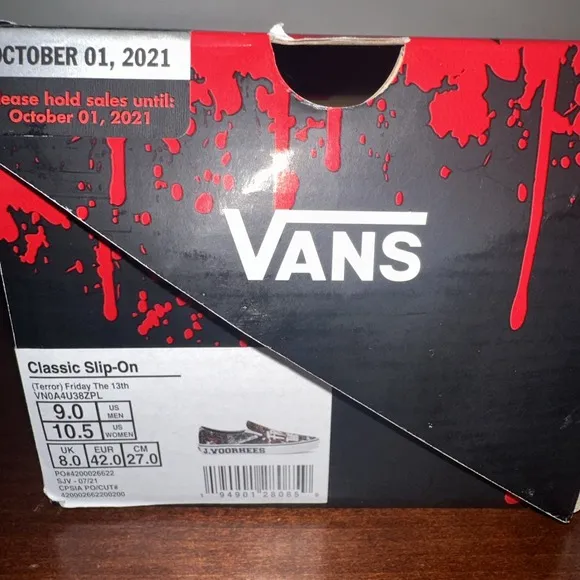 Vans x House of Terror Friday the 13th Jason Slip On Shoes Sz 9