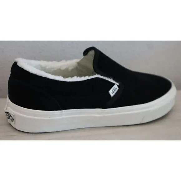 Vans 721356 Men's 8.5 Women's 10 Black Asher Suede Faux Fur Lined Slip-On Shoes