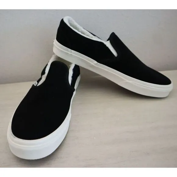 Vans 721356 Men's 8.5 Women's 10 Black Asher Suede Faux Fur Lined Slip-On Shoes