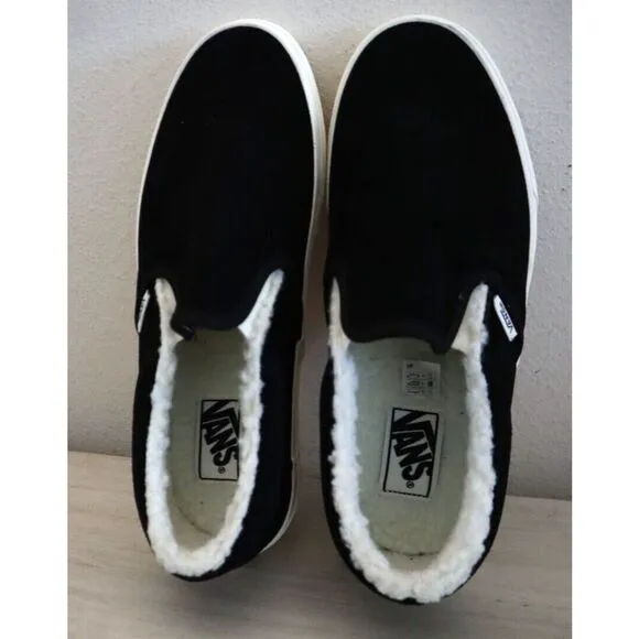 Vans 721356 Men's 8.5 Women's 10 Black Asher Suede Faux Fur Lined Slip-On Shoes