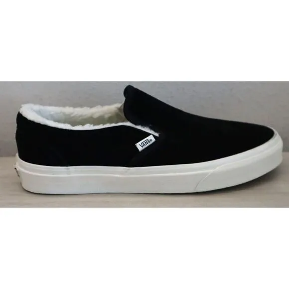 Vans 721356 Men's 8.5 Women's 10 Black Asher Suede Faux Fur Lined Slip-On Shoes