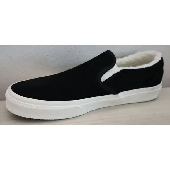 Vans 721356 Men's 8.5 Women's 10 Black Asher Suede Faux Fur Lined Slip-On Shoes