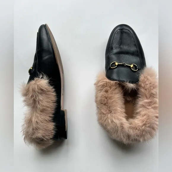 Vero Cuoio Women's Fur Flat Mule shoes in Black Size 255  8,5