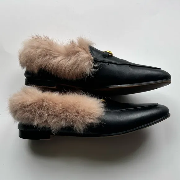 Vero Cuoio Women's Fur Flat Mule shoes in Black Size 255  8,5