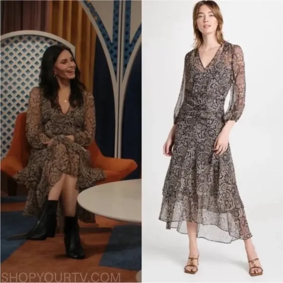 VERONICA BEARD Sazan Paisley Floral Long Sleeve Handkerchief Hem Midi Dress Sz 2
