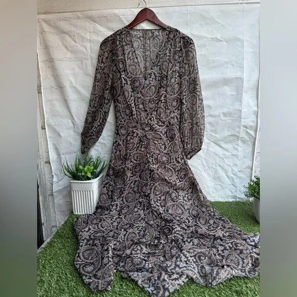 VERONICA BEARD Sazan Paisley Floral Long Sleeve Handkerchief Hem Midi Dress Sz 2