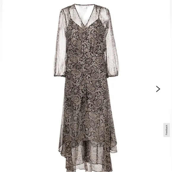 VERONICA BEARD Sazan Paisley Floral Long Sleeve Handkerchief Hem Midi Dress Sz 2