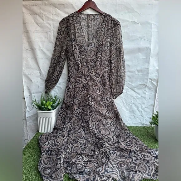 VERONICA BEARD Sazan Paisley Floral Long Sleeve Handkerchief Hem Midi Dress Sz 2